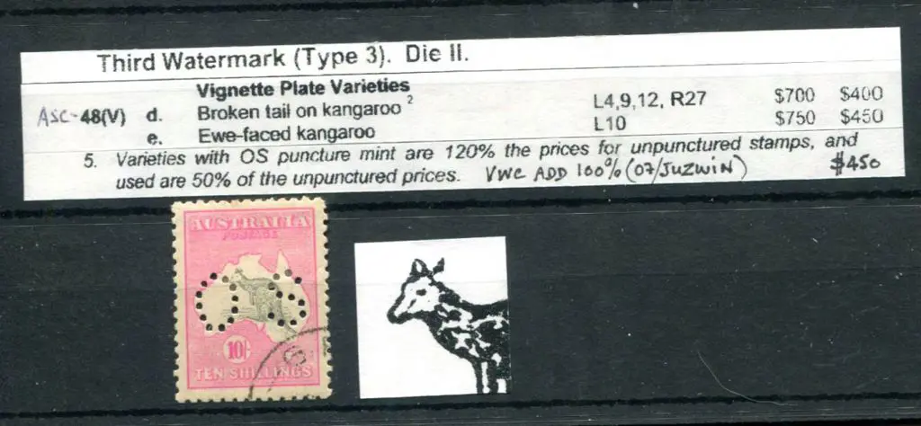 1915/28 10/- grey & aniline pink, 3rd wmk perfined ... Image 1++