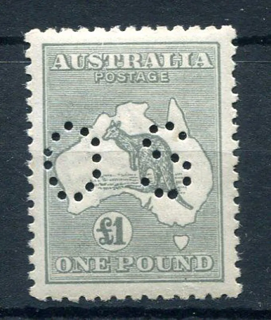 1915/28 £1 grey, 3rd wmk perfined small "OS" & ... Image 1++