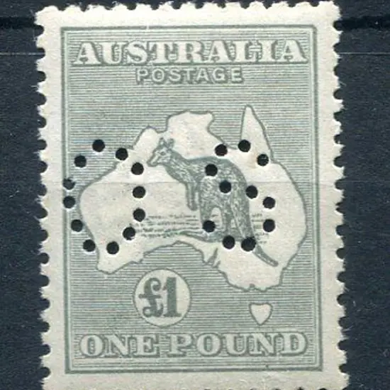 1915/28 £1 grey, 3rd wmk perfined small "OS" & ...