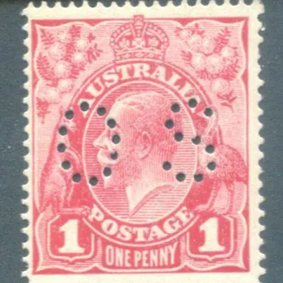 1914/20 1d crimson (G23) perfined small "OS". ...