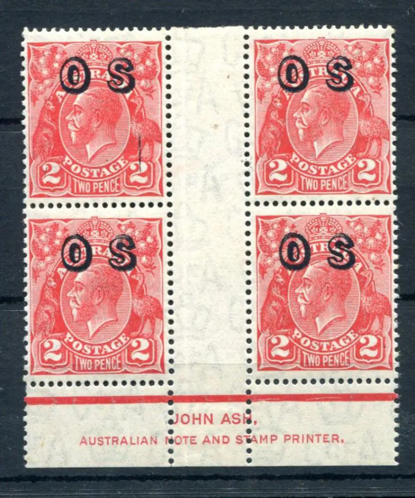 1931/36 2d golden scarlet ovptd "OS" with part ... Image 1++