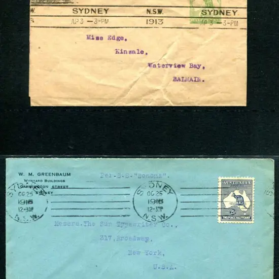 1913 (3rd Apr) ½d green kangaroo wrapper with ...