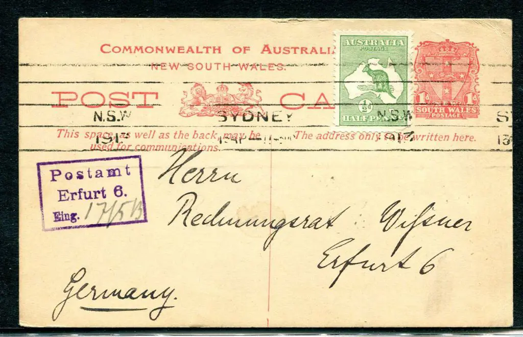 1913 (12th Apr) 1d NSW Post Card uprated to ... Image 1++