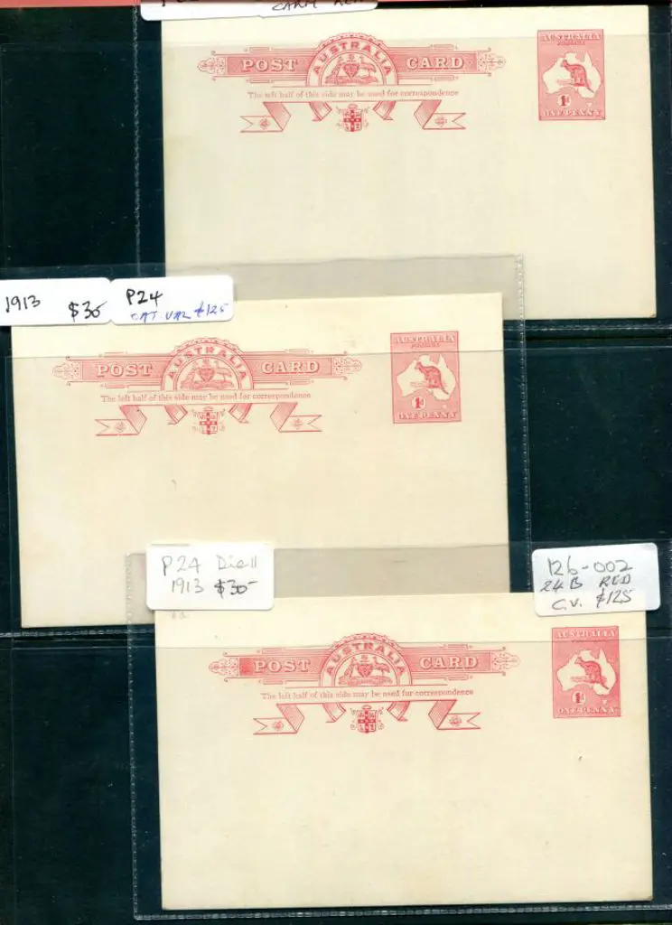 1913 1d kangaroo Postcards in red & carmine-red ... Image 1++