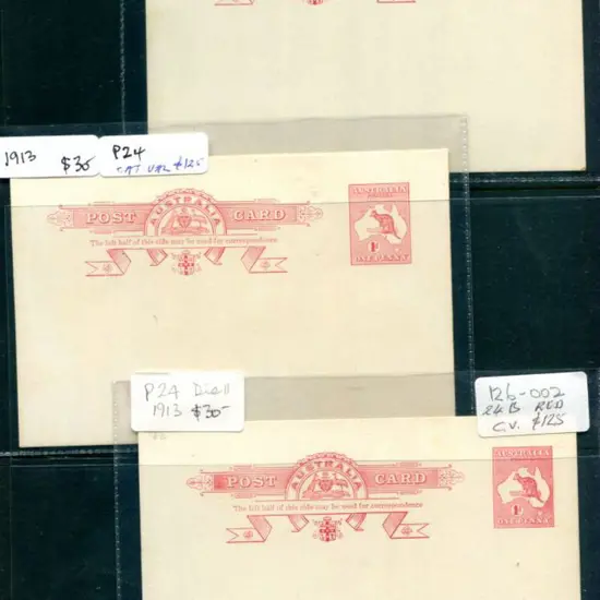 1913 1d kangaroo Postcards in red & carmine-red ...