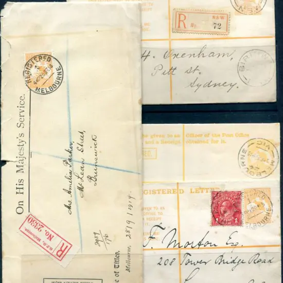 1913 4d orange Kangaroo Registered Envs consisting ...
