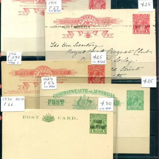 1915 1d KGV Postcard KGV mint & used (P27) & 1916 ...