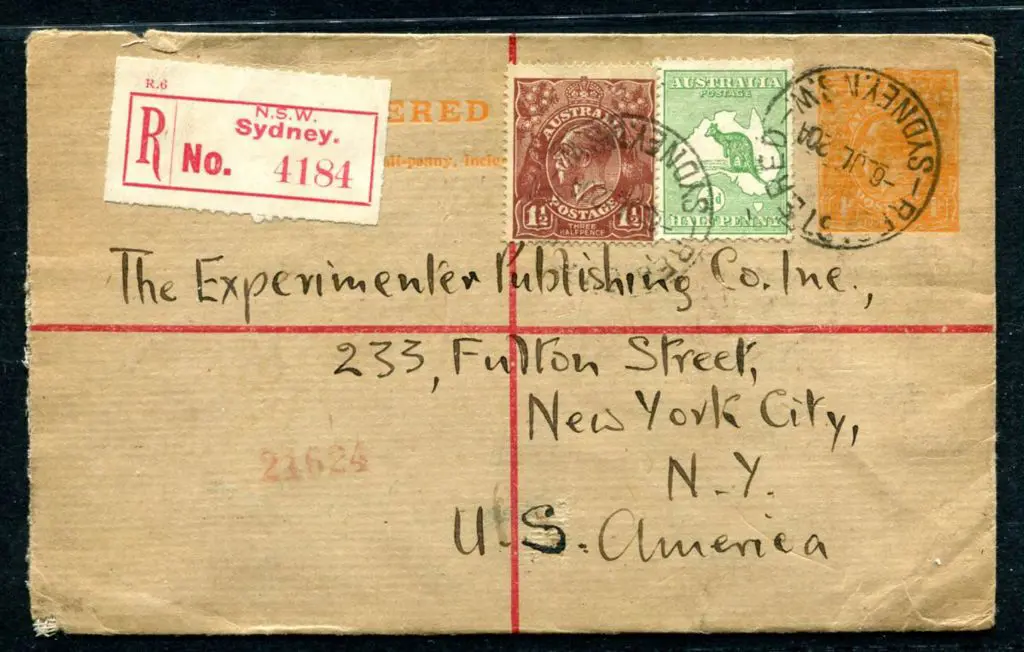 1920 (6th July) 4d orange KGV Registered Letter ... Image 1++