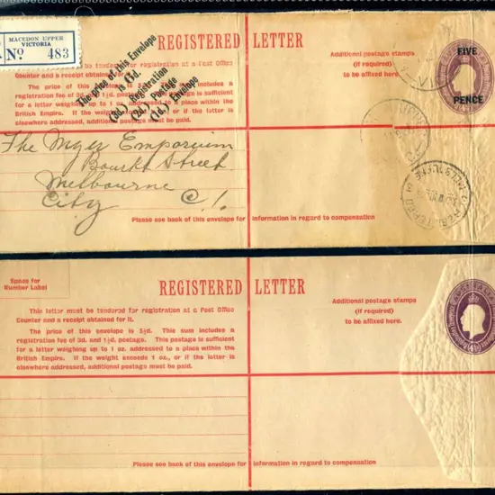 1928 4½d KGV formular long "Registered Letter" ...