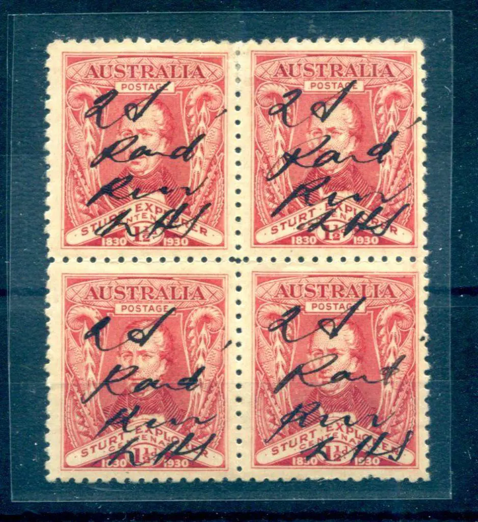 1930 Lord Howe Island Sturt 1½d scarlet with "2d ... Image 1++