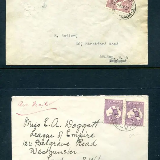 1931 (26th Apr) 2/- SMW on env to England tied by ...