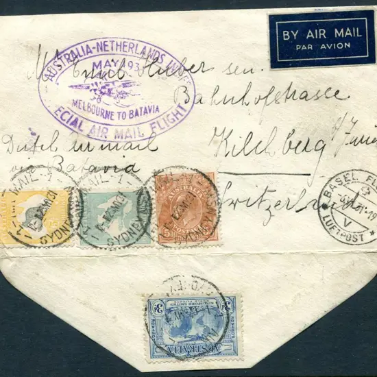 1931 (12th May) 5d KGV in combination with 1/- & ...