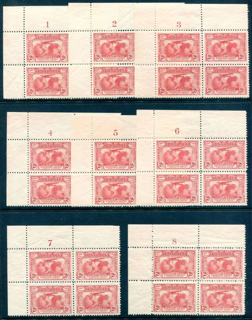 1931 2d Kingsford Smith in 1 to 8 corner plate ... Image 1++