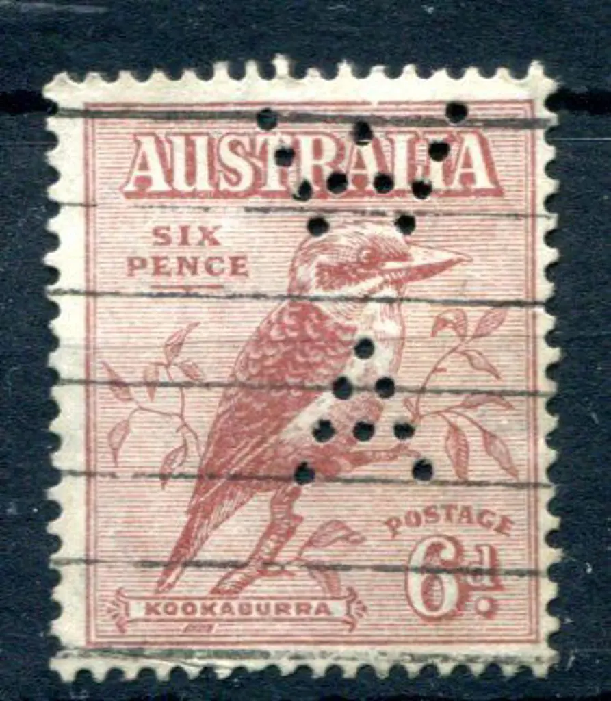 1932 6d kookaburra perfined "WA" with "break in ... Image 1++