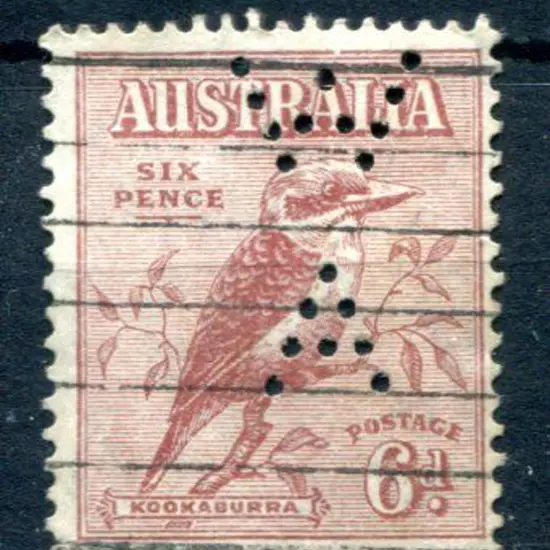 1932 6d kookaburra perfined "WA" with "break in ...