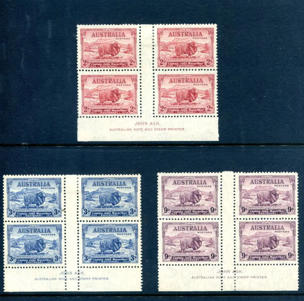 1934 Macarthur set of 3 in John Ash imprint blocks ... Image 1++