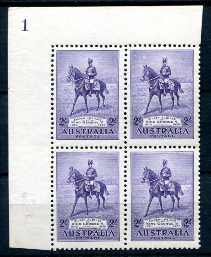 1935 2/- Silver Jubilee, Plate 1 upper left block ... Image 1++
