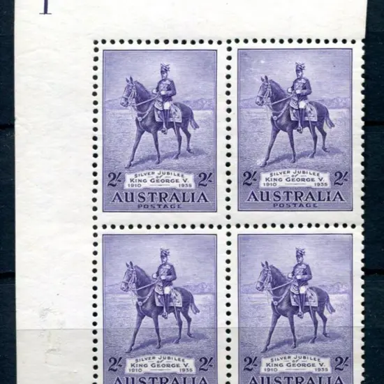 1935 2/- Silver Jubilee, Plate 1 upper left block ...