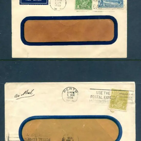 1936 (Jan & Mar) commercial window-envelopes with ...