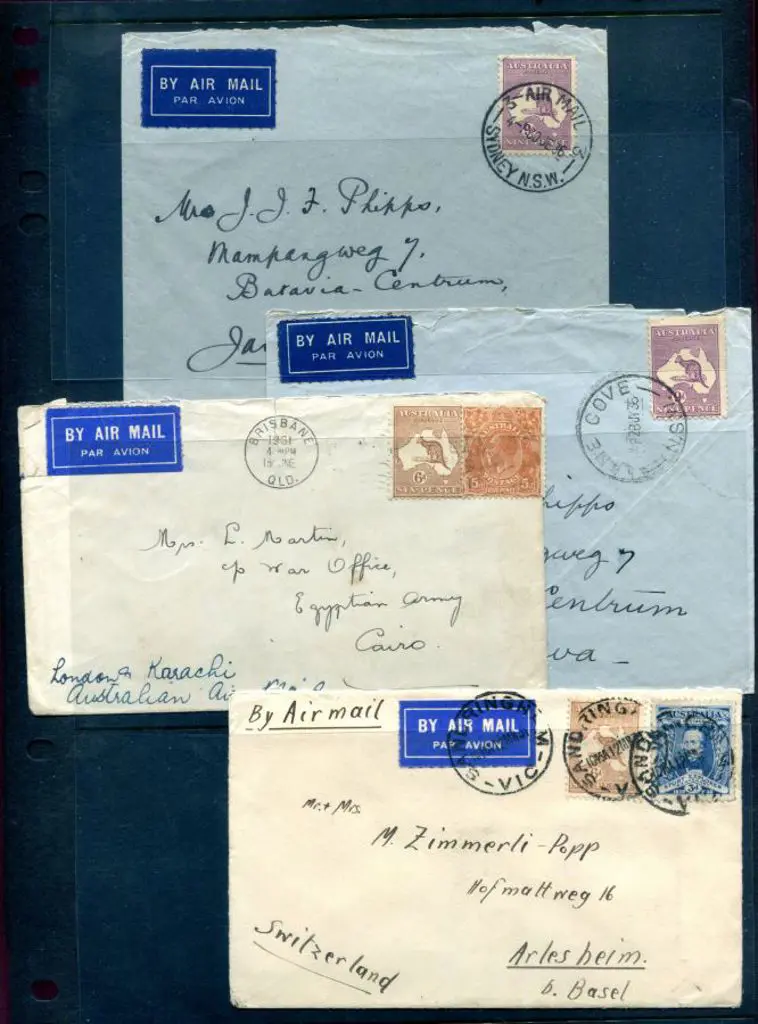 1936 covers x 2 franked with 9d violet kangaroos ... Image 1++
