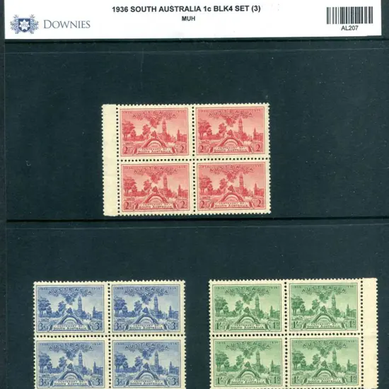 1936 SA Cent set of 3 in fresh MUH blocks of 4. ...