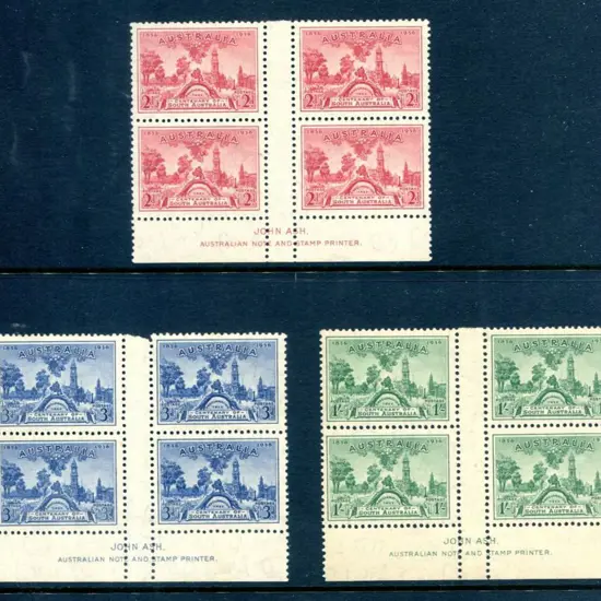 1936 SA Cent set of 3 in John Ash imprint blocks ...