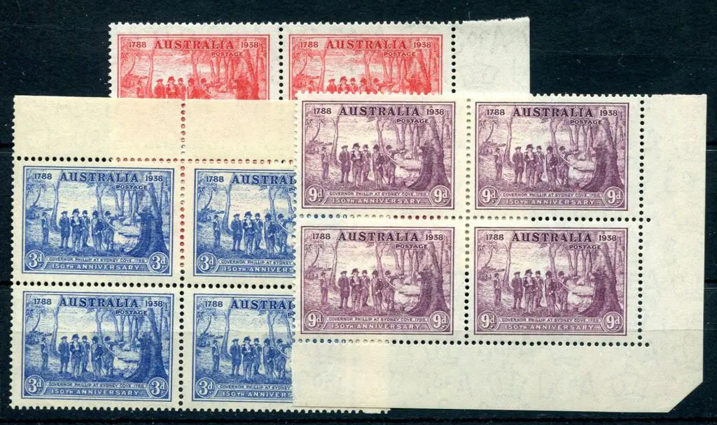 1937 NSW Sesqui set of 3 in marginal MUH blocks. ... Image 1++