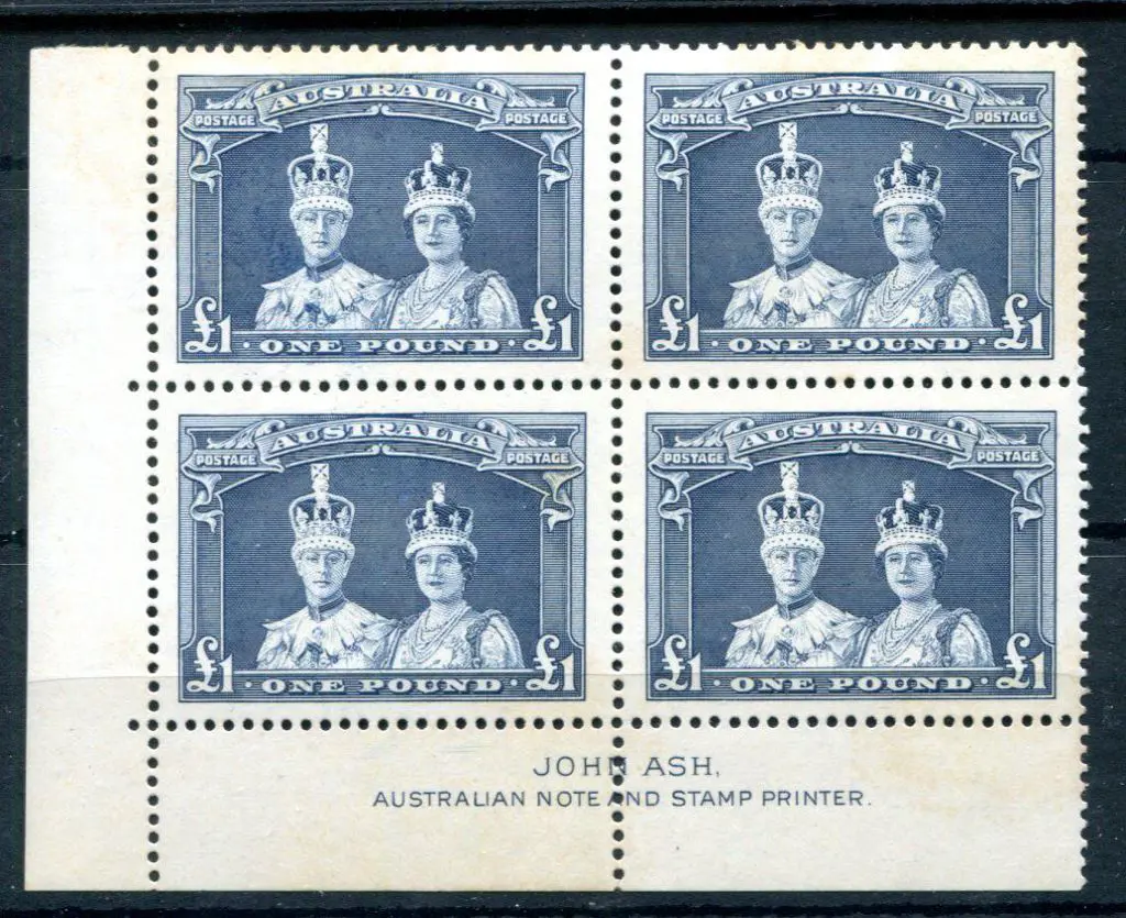 1937/48 £1 Robes John Ash imprint corner block of ... Image 1++