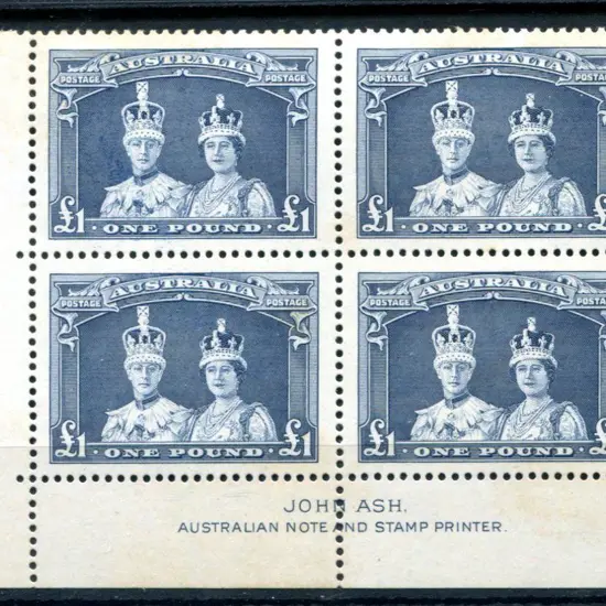 1937/48 £1 Robes John Ash imprint corner block of ...