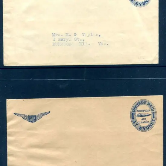 1940 "Australian Air League 1d Postage Paid At ...