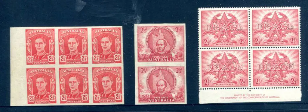 1941 2½d red KGVI imperforate marginal block of 6, ... Image 1++