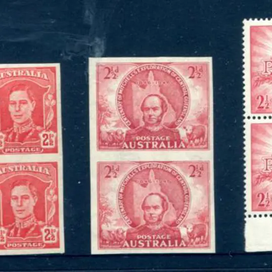 1941 2½d red KGVI imperforate marginal block of 6, ...