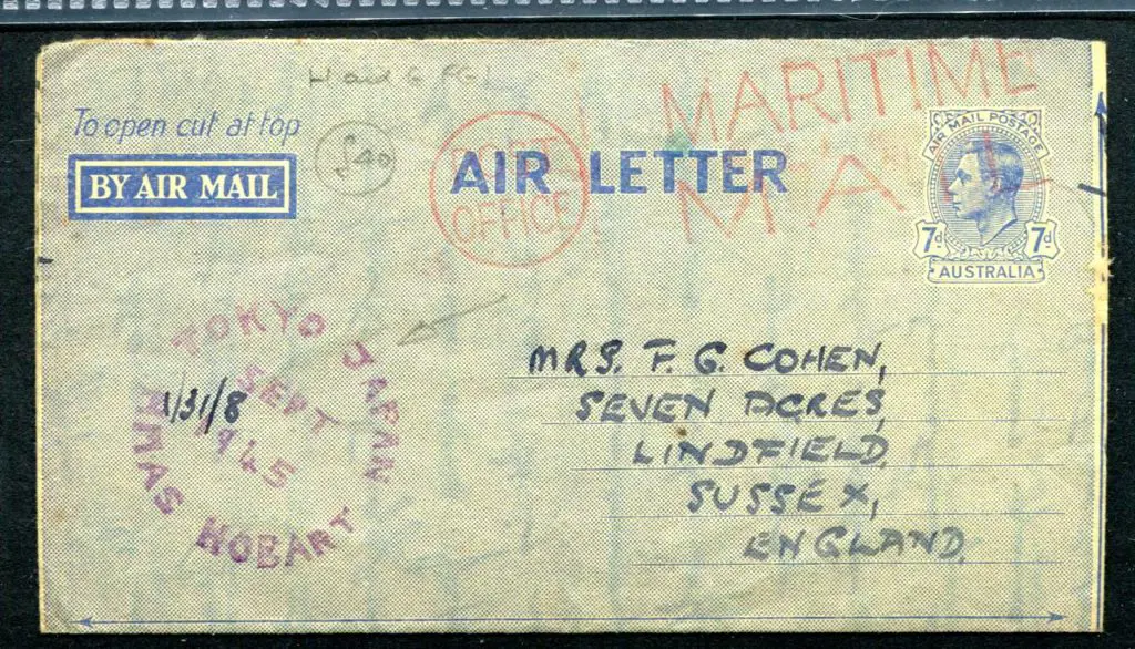 1945 7d KGVI Air Letter addressed to Sussex ... Image 1++