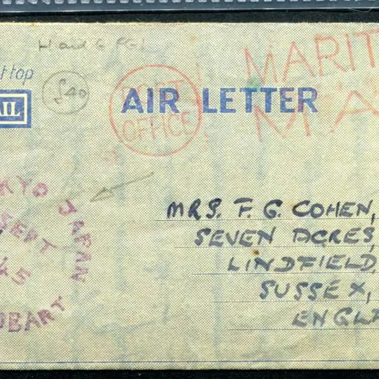 1945 7d KGVI Air Letter addressed to Sussex ...