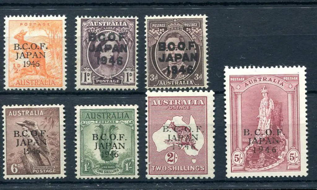 1946 BCOF set of 7 to 5/- Robes on thick paper. ... Image 1++