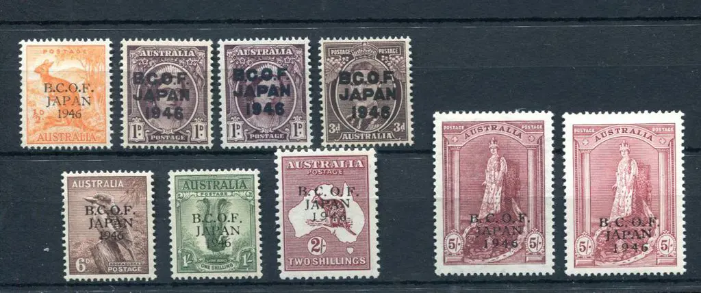 1946 BCOF set of 9 to 5/- Robes on both thick & ... Image 1++