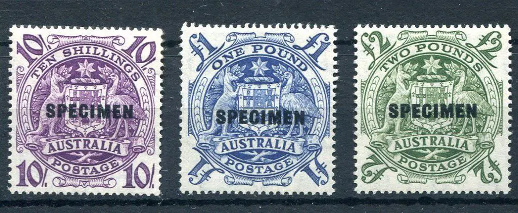 1949/50 Arms set of 3 ovptd "SPECIMEN". MUH with ... Image 1++