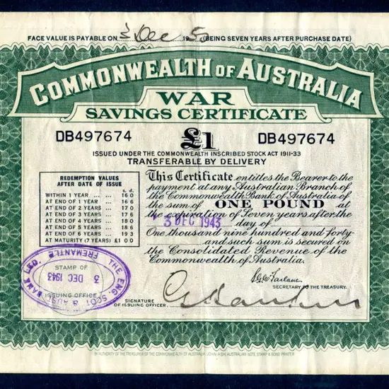 1943 £1 War Savings Certificate for 7 years with ...