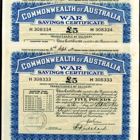 1943 £5 War Savings Certificates for 7 years ...