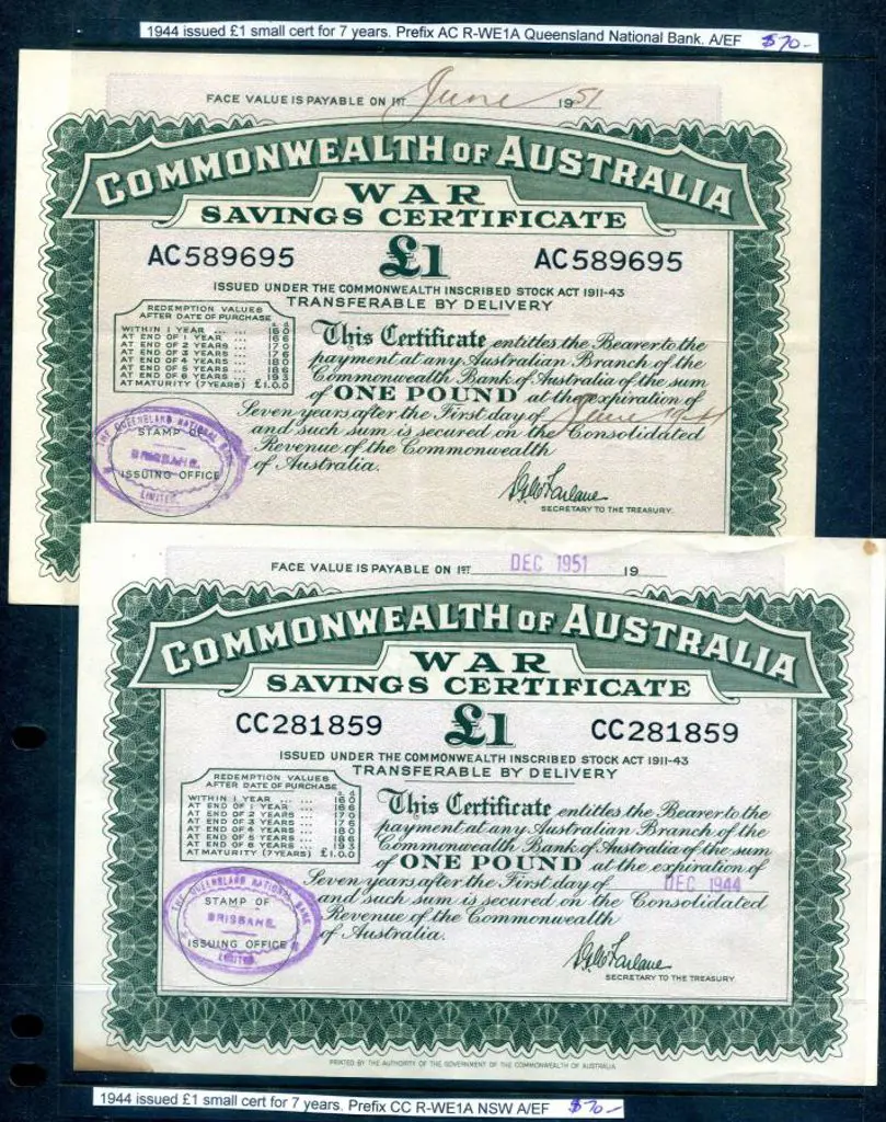1944 £1 War Savings Certificates x 2 with serial ... Image 1++