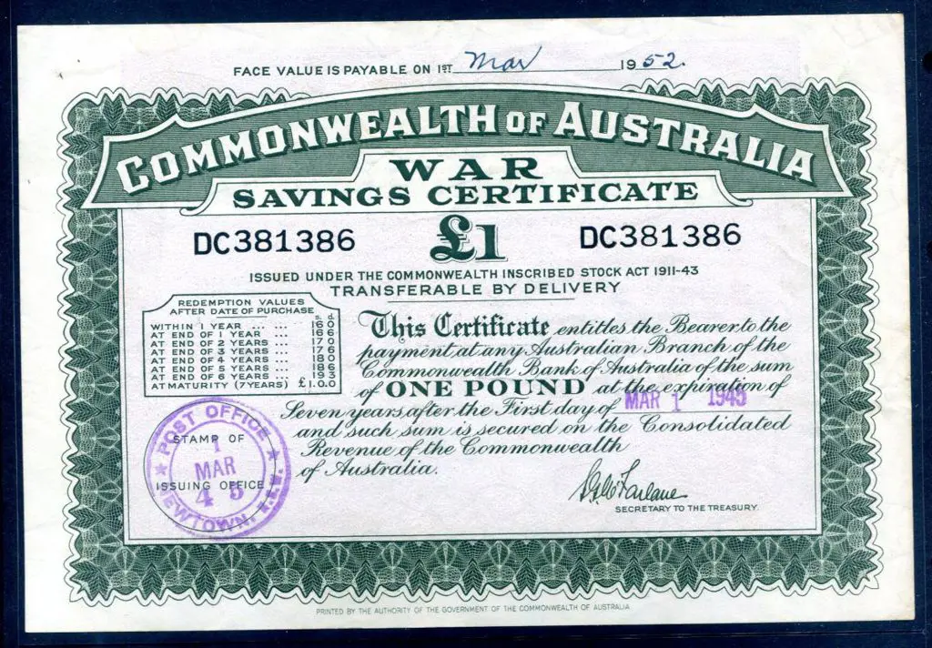1945 £1 War Savings Certificate with serial number ... Image 1++