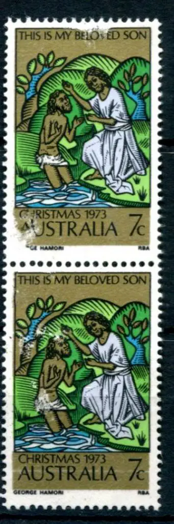 1973 7c Christmas vert pair printed in gummed ... Image 1++