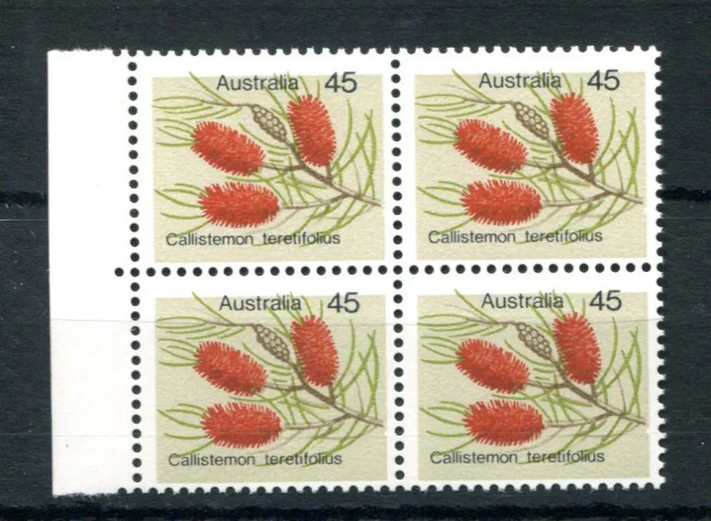 1975 45c Wildflower block of four with "green-grey ... Image 1++