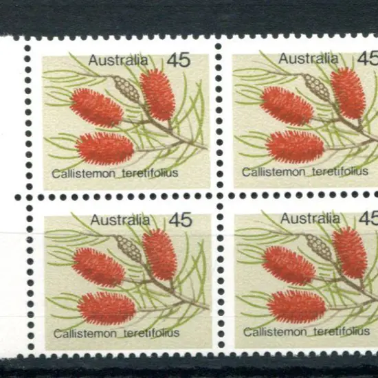 1975 45c Wildflower block of four with "green-grey ...