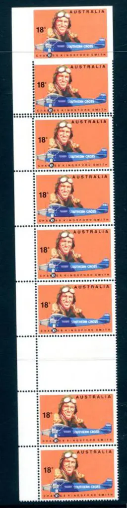 1978 18c Kingsford Smith vert strip of 8 with top ... Image 1++