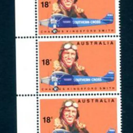 1978 18c Kingsford Smith vert strip of 8 with top ...