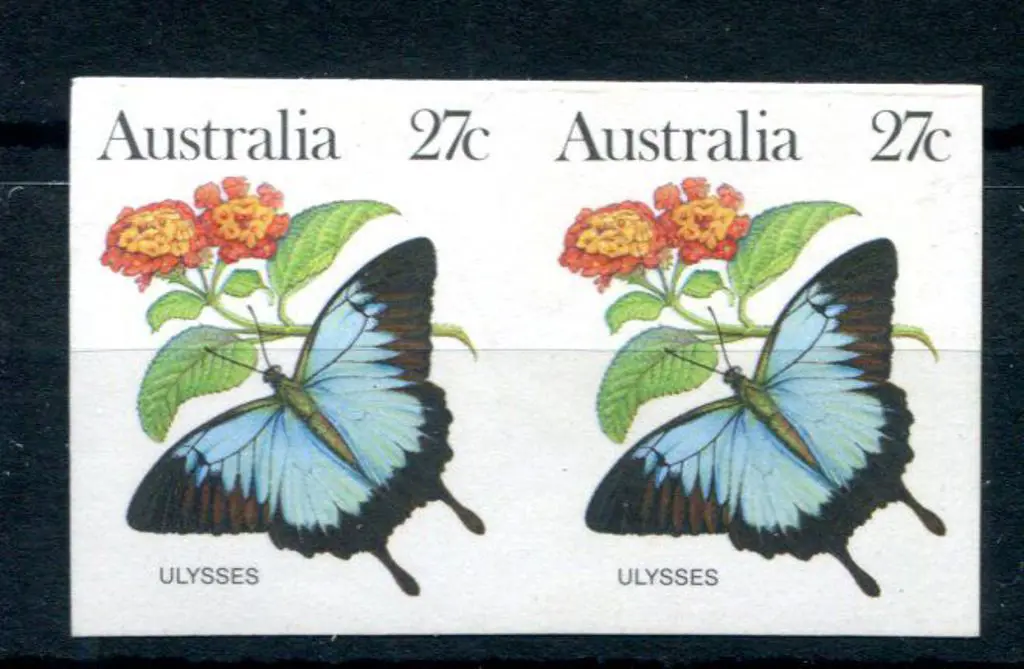 1981 27c Ulysses butterfly imperforate pair. Fresh ... Image 1++