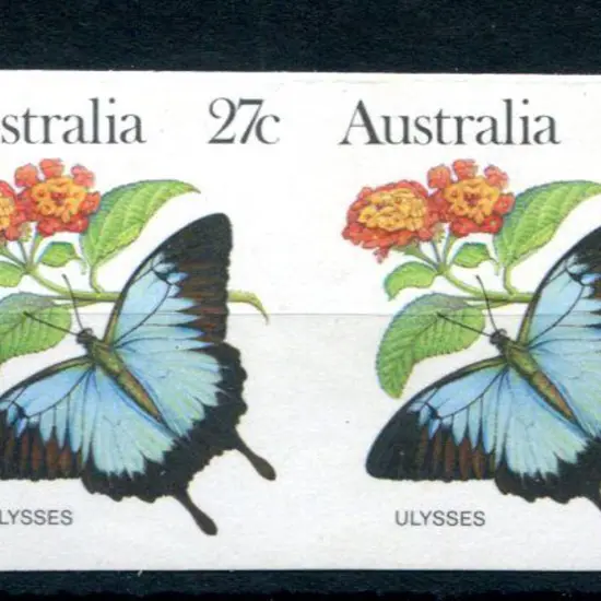 1981 27c Ulysses butterfly imperforate pair. Fresh ...