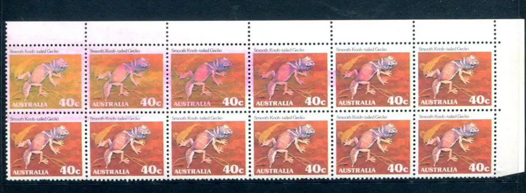 1982 40c Gecko in upper right corner block of 12 ... Image 1++