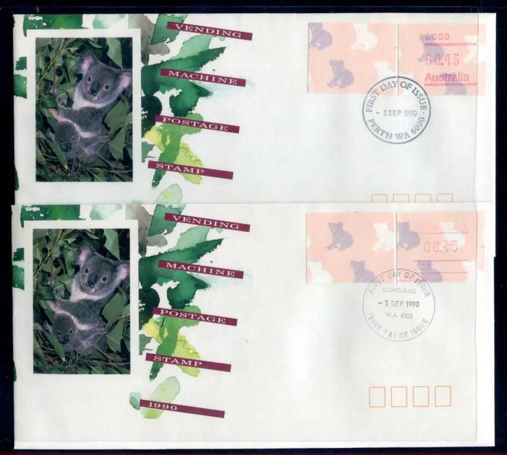 1990 (3rd Sept) 43c Koala Framas on 2 FDC's each ... Image 1++
